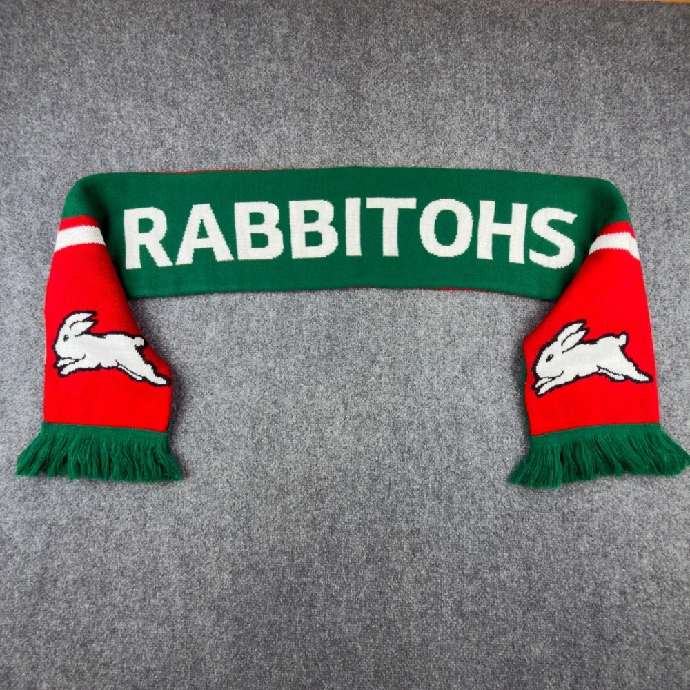 South Sydney Rabbitohs NRL Rugby Scarf Red Green Knit Double Sided Fan Gear